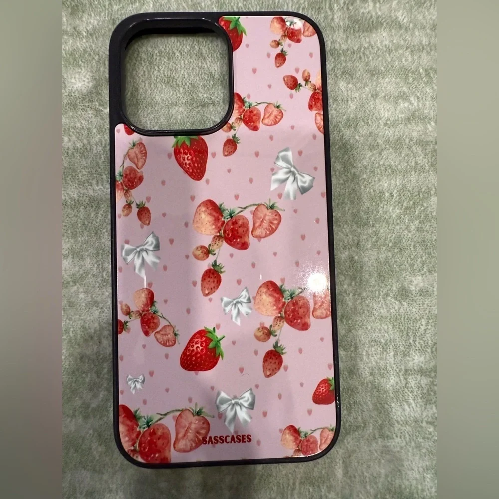 Sasscases Strawberry iPhone 14 Pro Max Case - Black and Pink